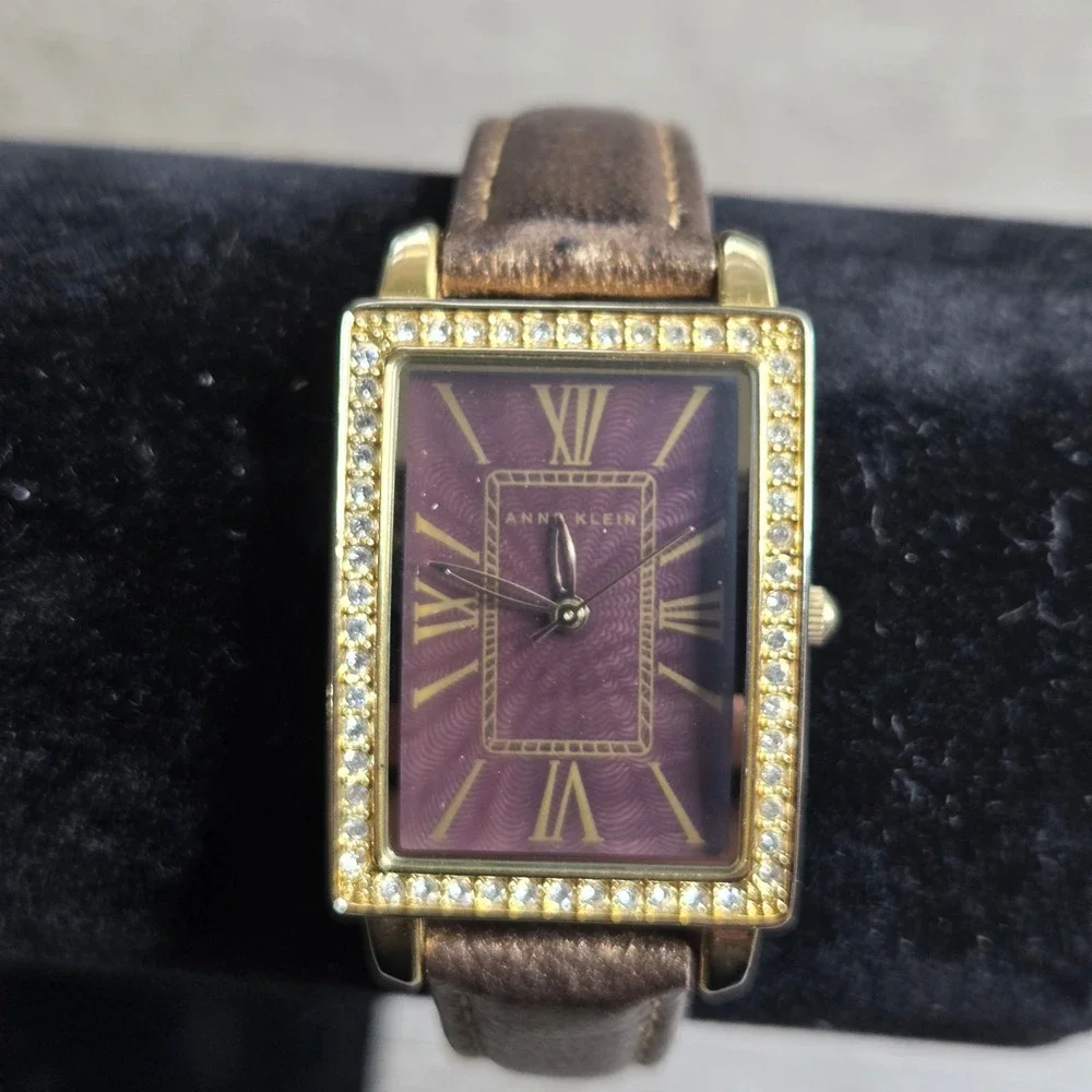 Anne Klein Women's Watch Bronze Dial Gold Tone Crystal Bezel AK/1050 Brown Works